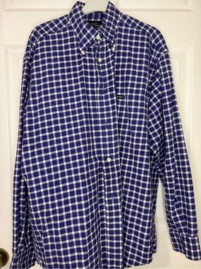 Faconnable Blue & White Plaid Button-Down Shirt